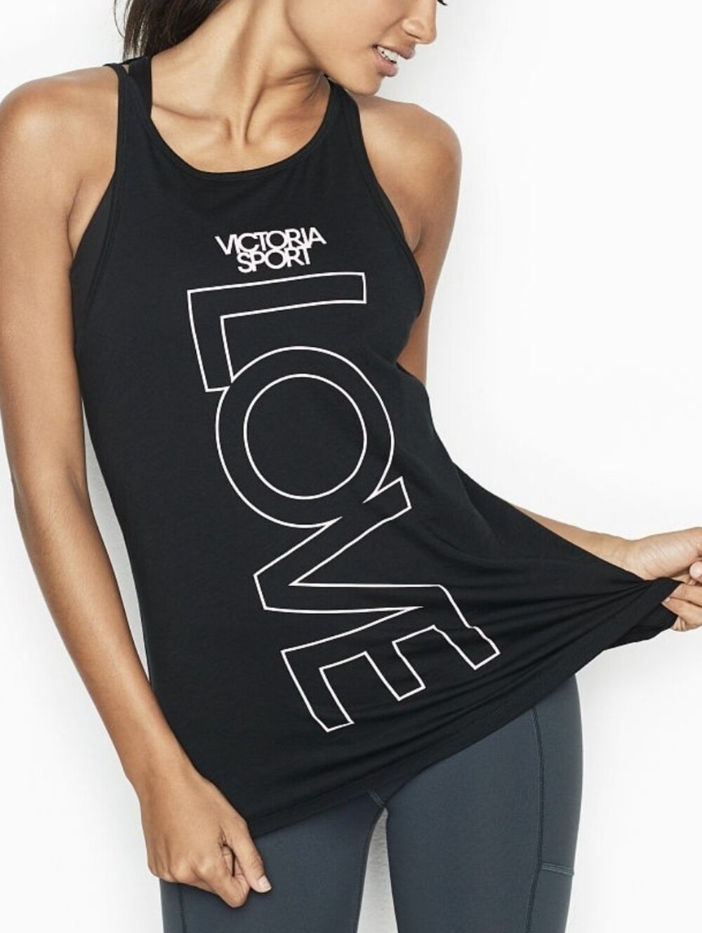 Victoria's Secret Black Caged Back Tank Top Logo Front
